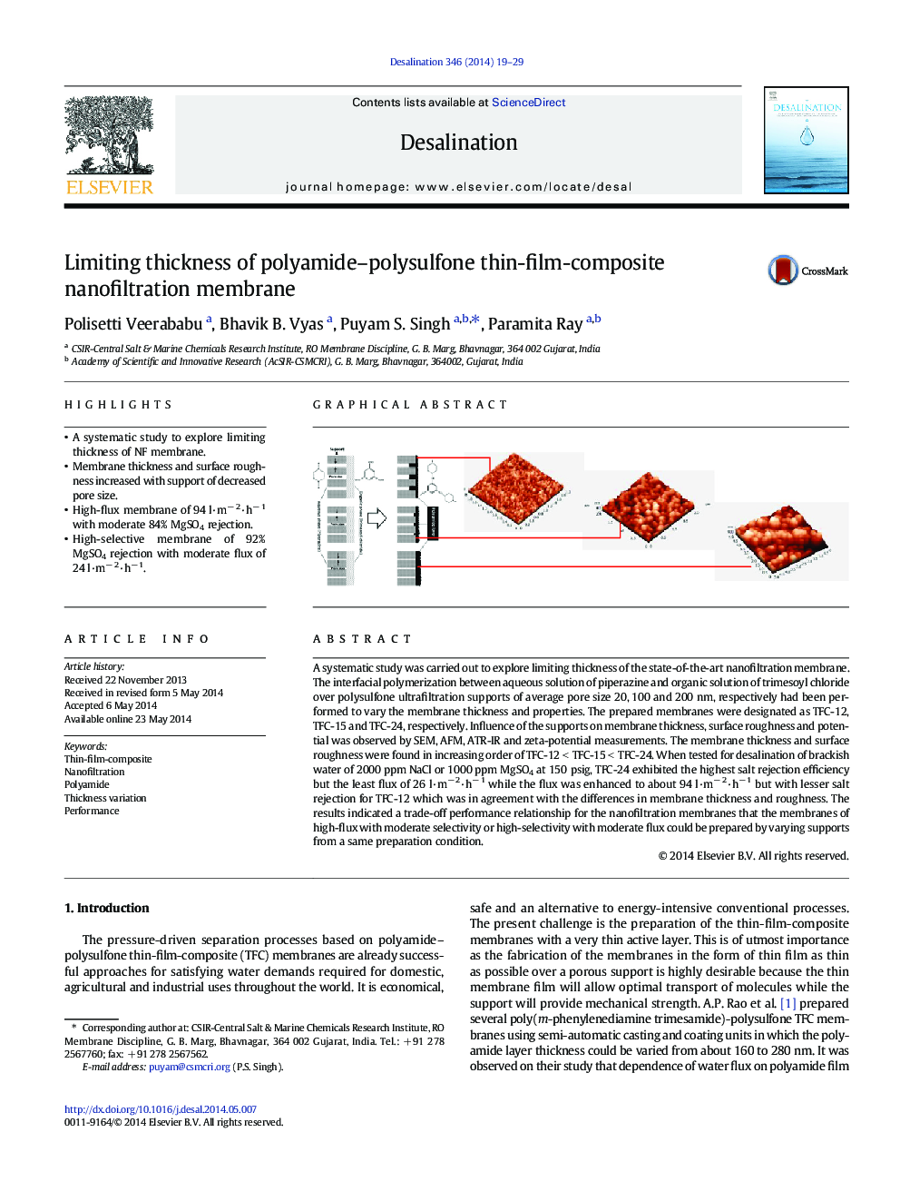 Limiting thickness of polyamide-polysulfone thin-film-composite nanofiltration membrane