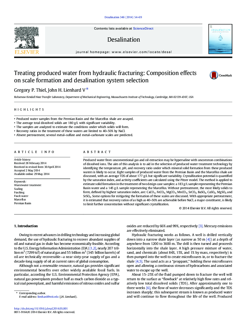 Treating produced water from hydraulic fracturing: Composition effects on scale formation and desalination system selection