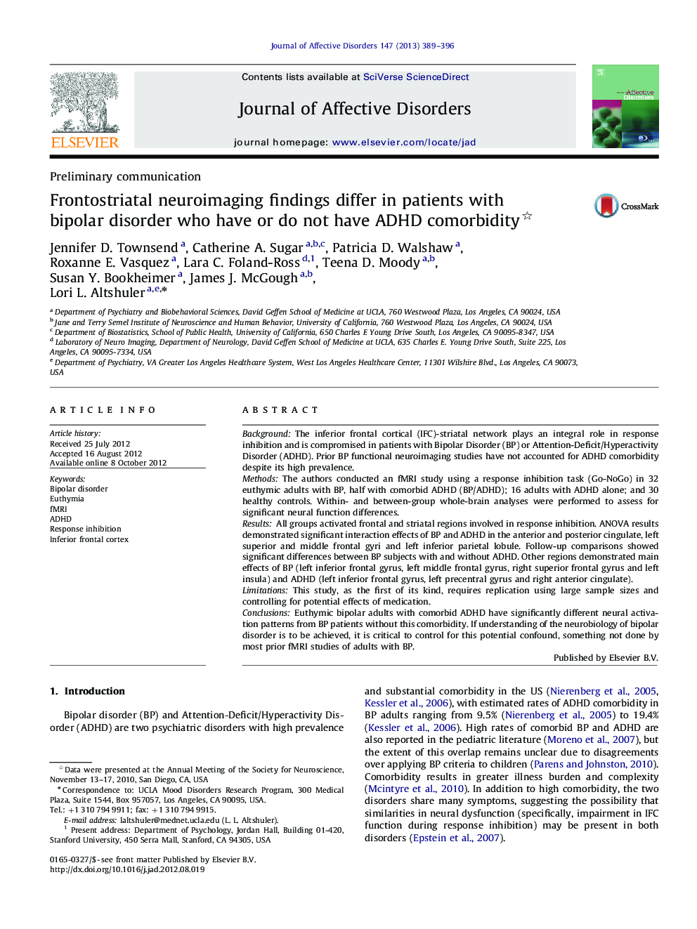 Frontostriatal neuroimaging findings differ in patients with bipolar disorder who have or do not have ADHD comorbidity