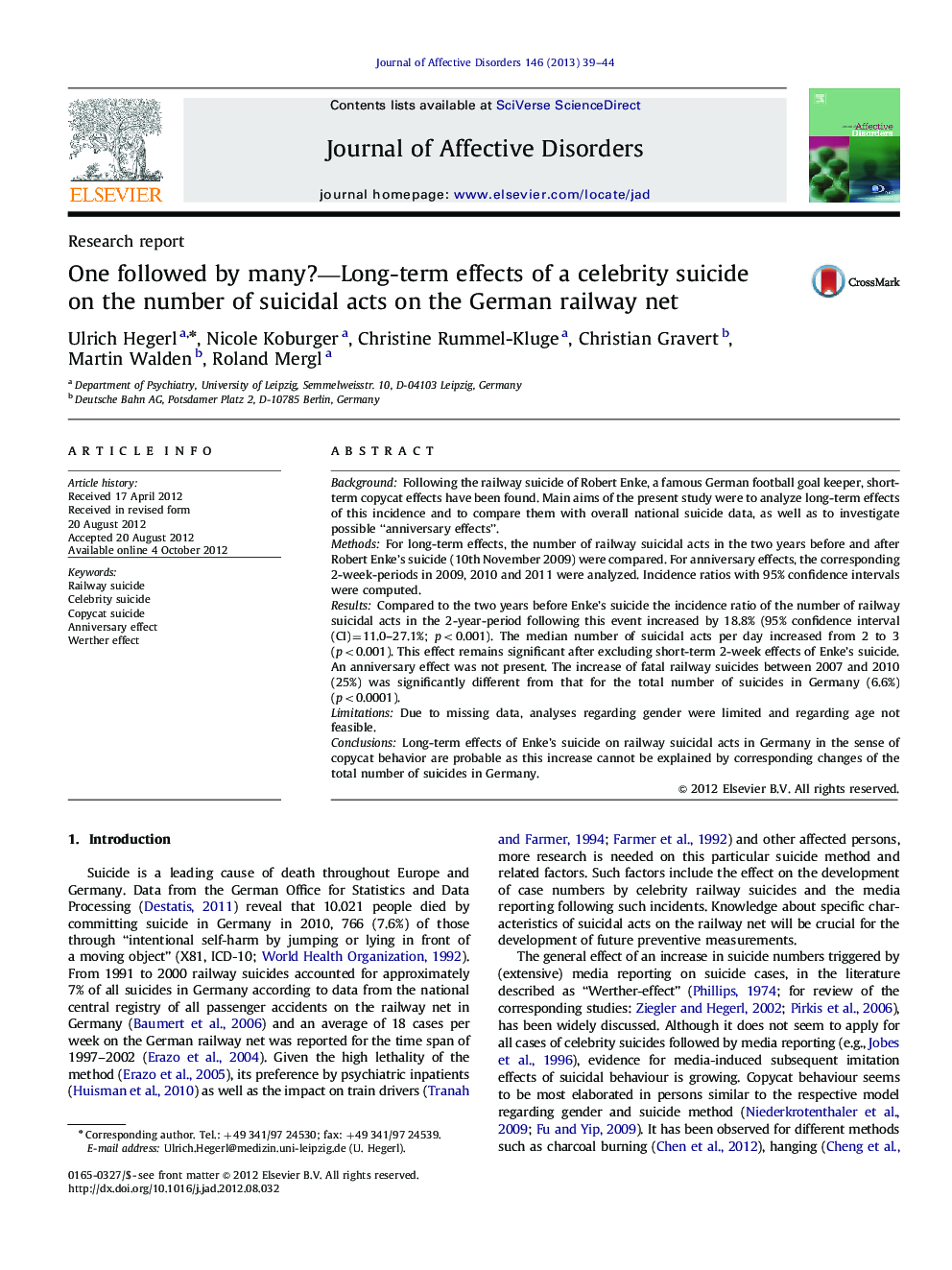 One followed by many?-Long-term effects of a celebrity suicide on the number of suicidal acts on the German railway net