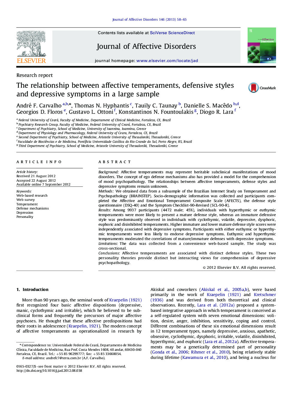 The relationship between affective temperaments, defensive styles and depressive symptoms in a large sample