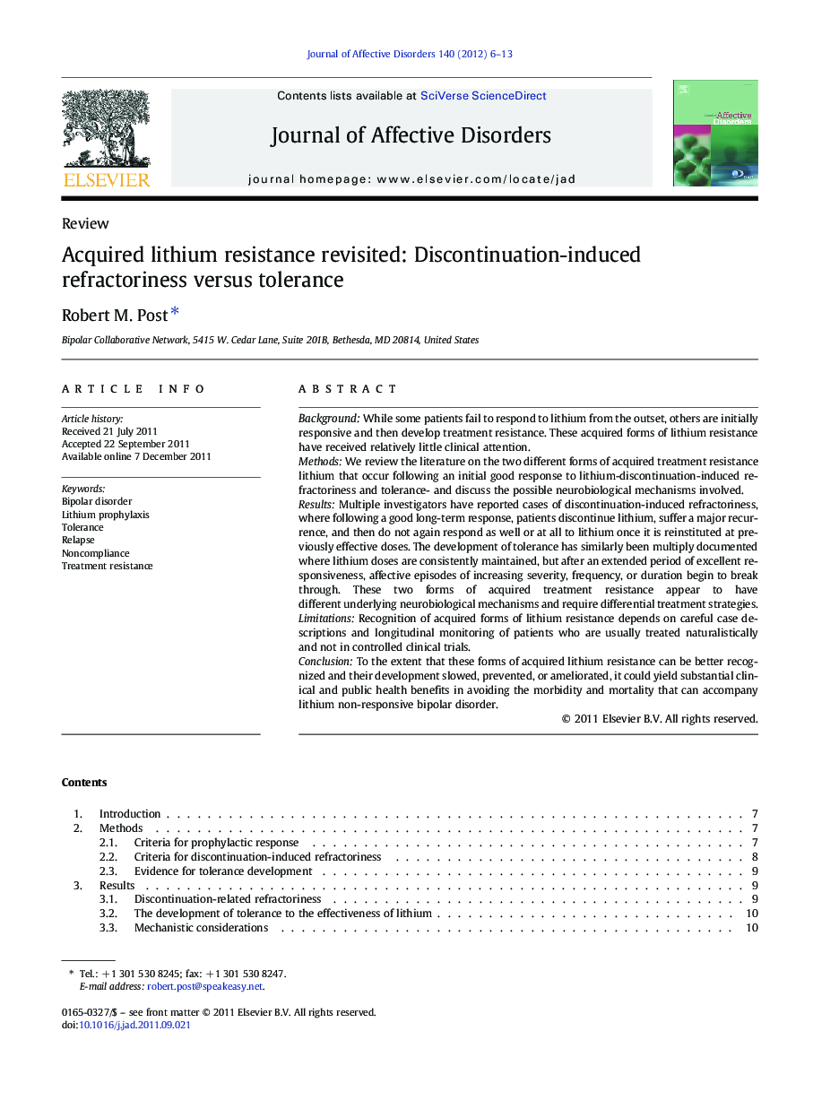 Acquired lithium resistance revisited: Discontinuation-induced refractoriness versus tolerance