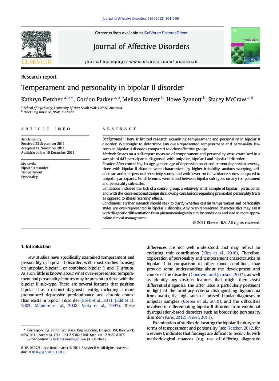 Temperament and personality in bipolar II disorder