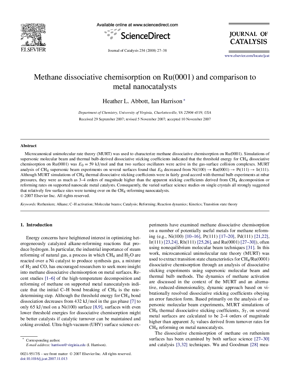 Methane dissociative chemisorption on Ru(0001) and comparison to metal nanocatalysts