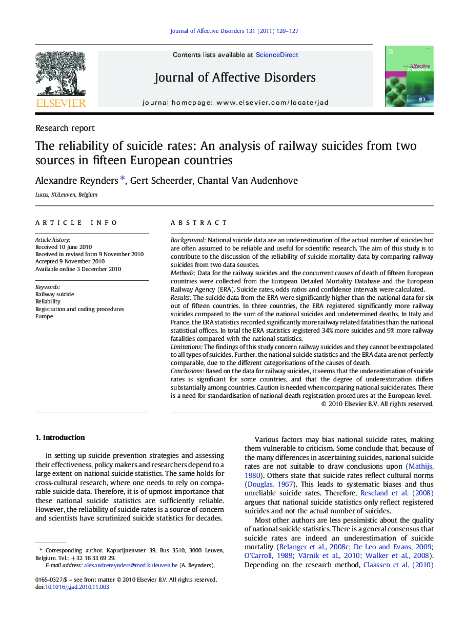 The reliability of suicide rates: An analysis of railway suicides from two sources in fifteen European countries