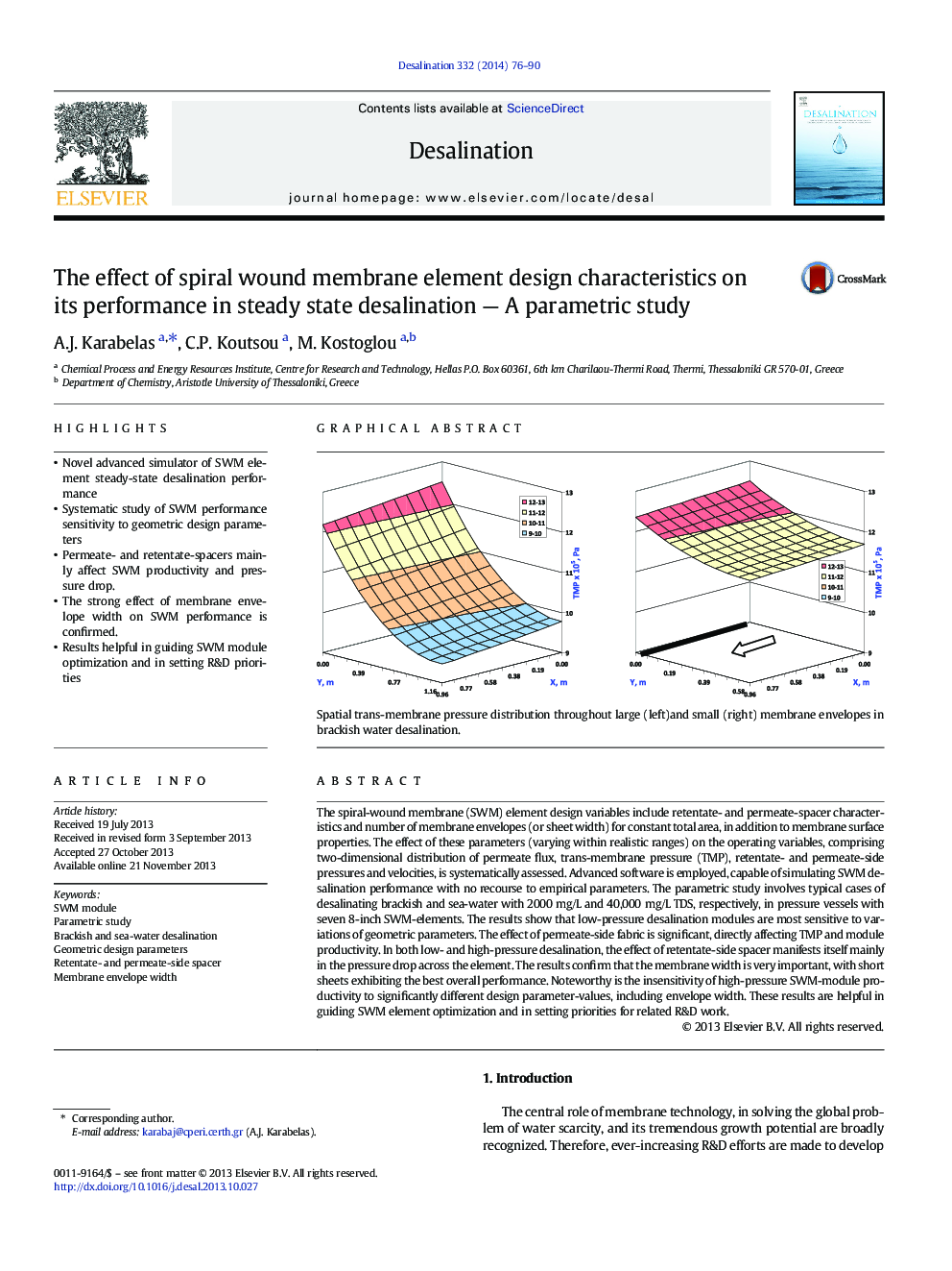 The effect of spiral wound membrane element design characteristics on its performance in steady state desalination — A parametric study