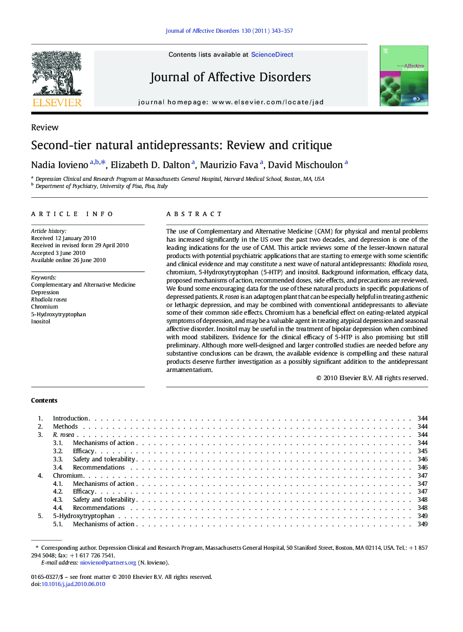 Second-tier natural antidepressants: Review and critique