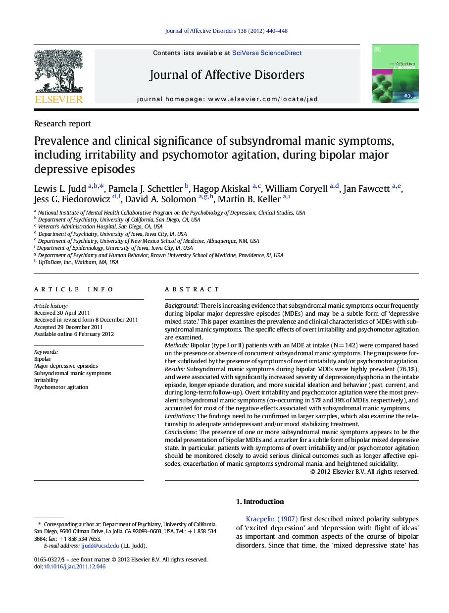 Prevalence and clinical significance of subsyndromal manic symptoms, including irritability and psychomotor agitation, during bipolar major depressive episodes