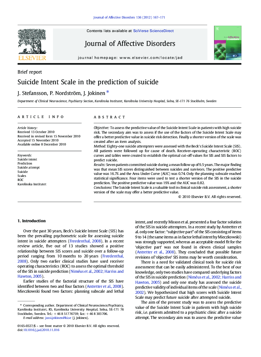 Suicide Intent Scale in the prediction of suicide