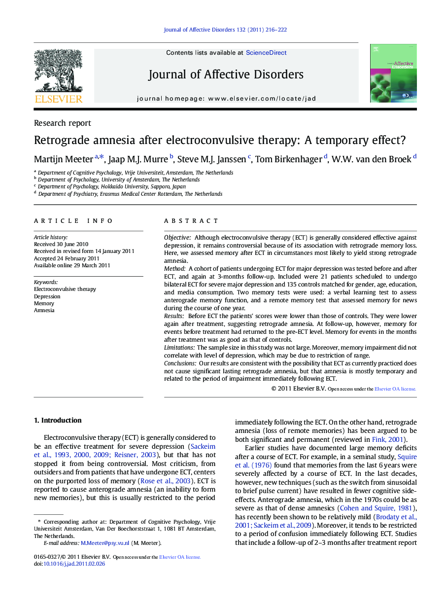 Retrograde amnesia after electroconvulsive therapy: A temporary effect?