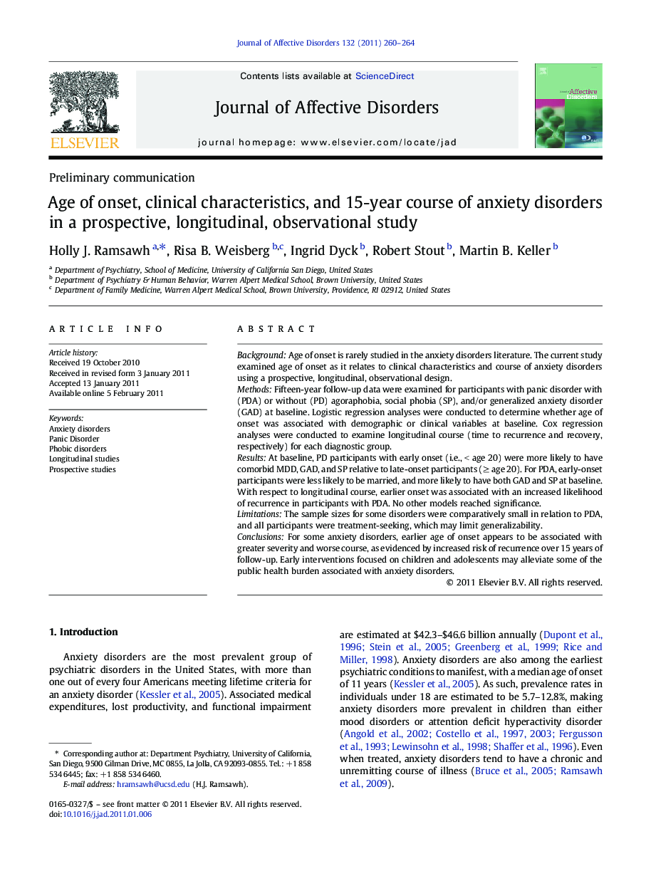 Age of onset, clinical characteristics, and 15-year course of anxiety disorders in a prospective, longitudinal, observational study