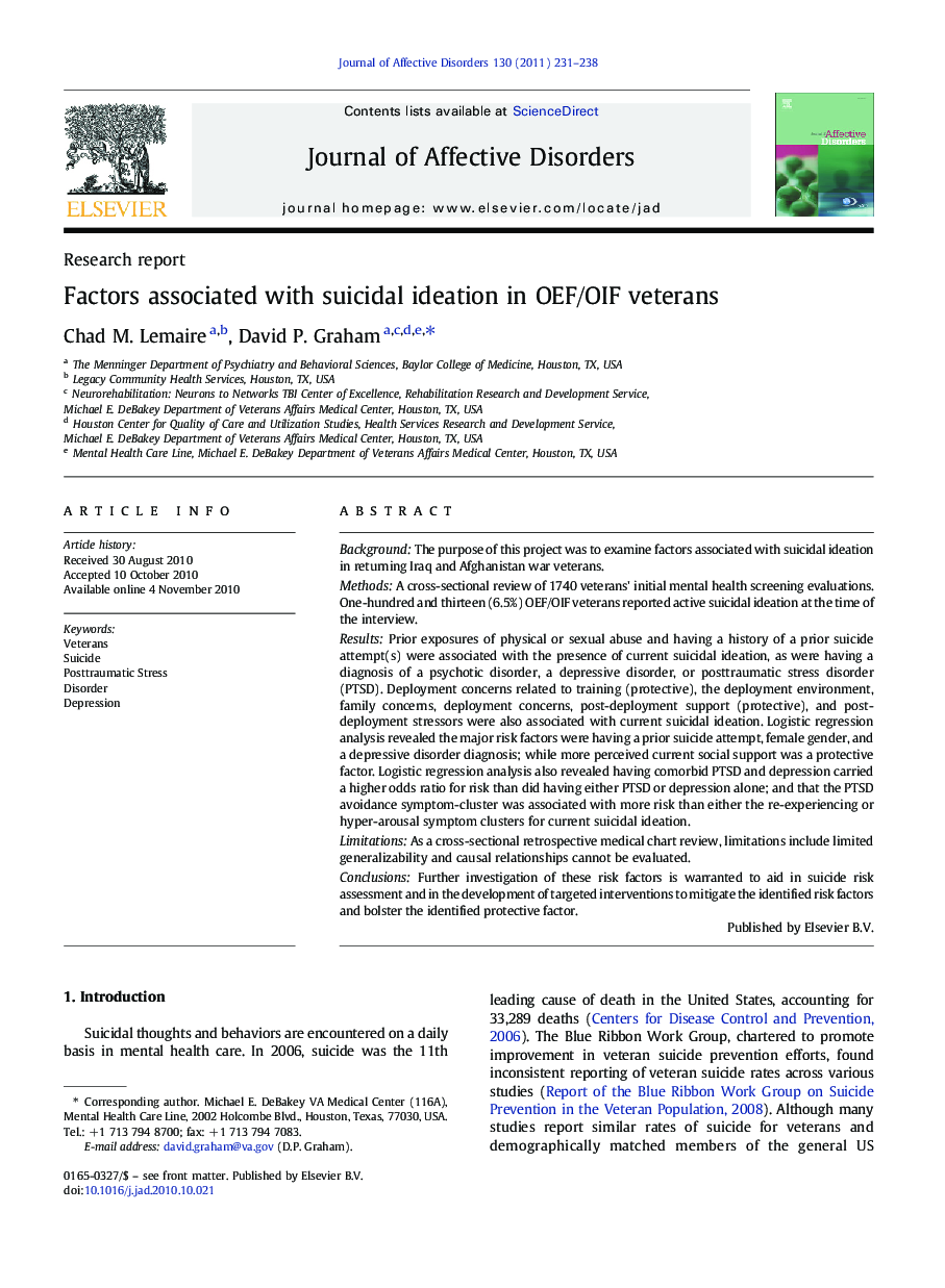 Factors associated with suicidal ideation in OEF/OIF veterans