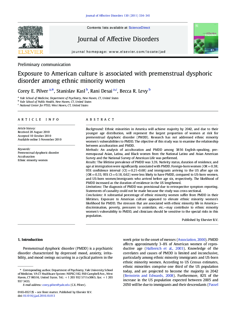 Exposure to American culture is associated with premenstrual dysphoric disorder among ethnic minority women