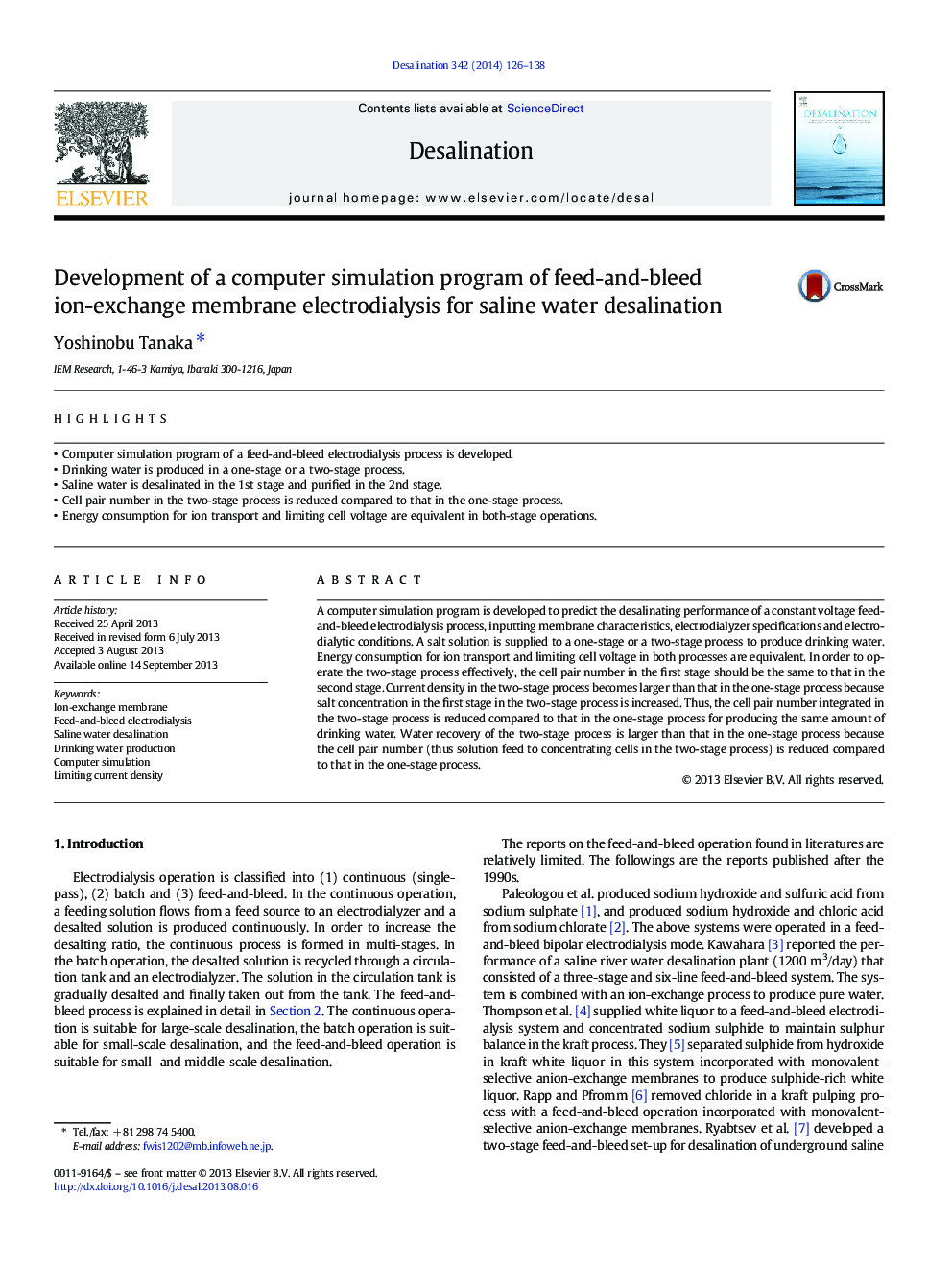 Development of a computer simulation program of feed-and-bleed ion-exchange membrane electrodialysis for saline water desalination