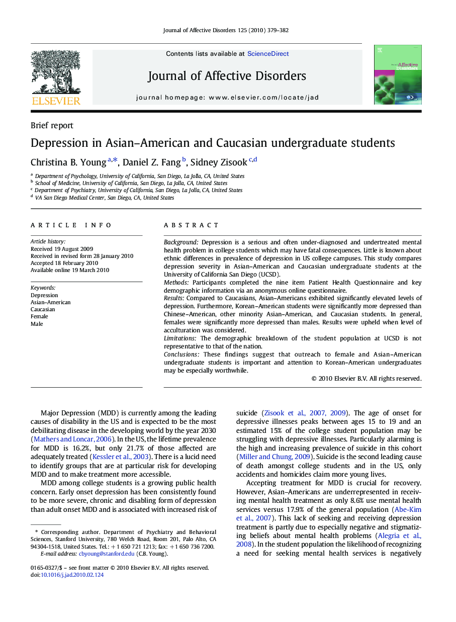 Depression in Asian-American and Caucasian undergraduate students