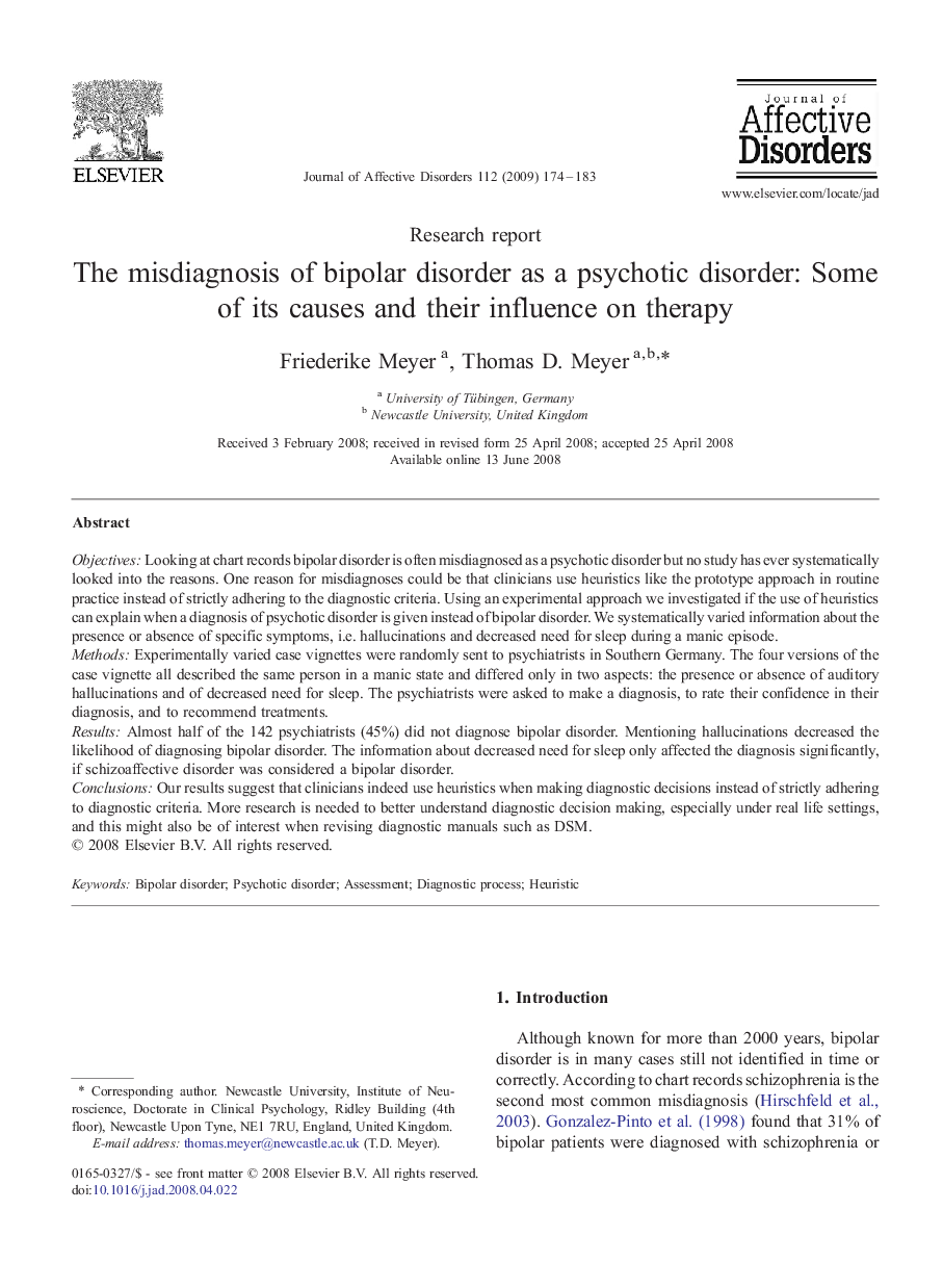 The misdiagnosis of bipolar disorder as a psychotic disorder: Some of its causes and their influence on therapy