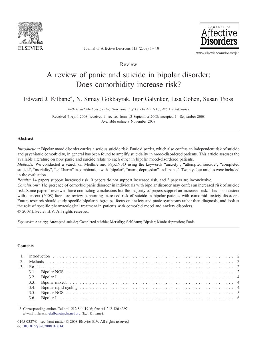 A review of panic and suicide in bipolar disorder: Does comorbidity increase risk?