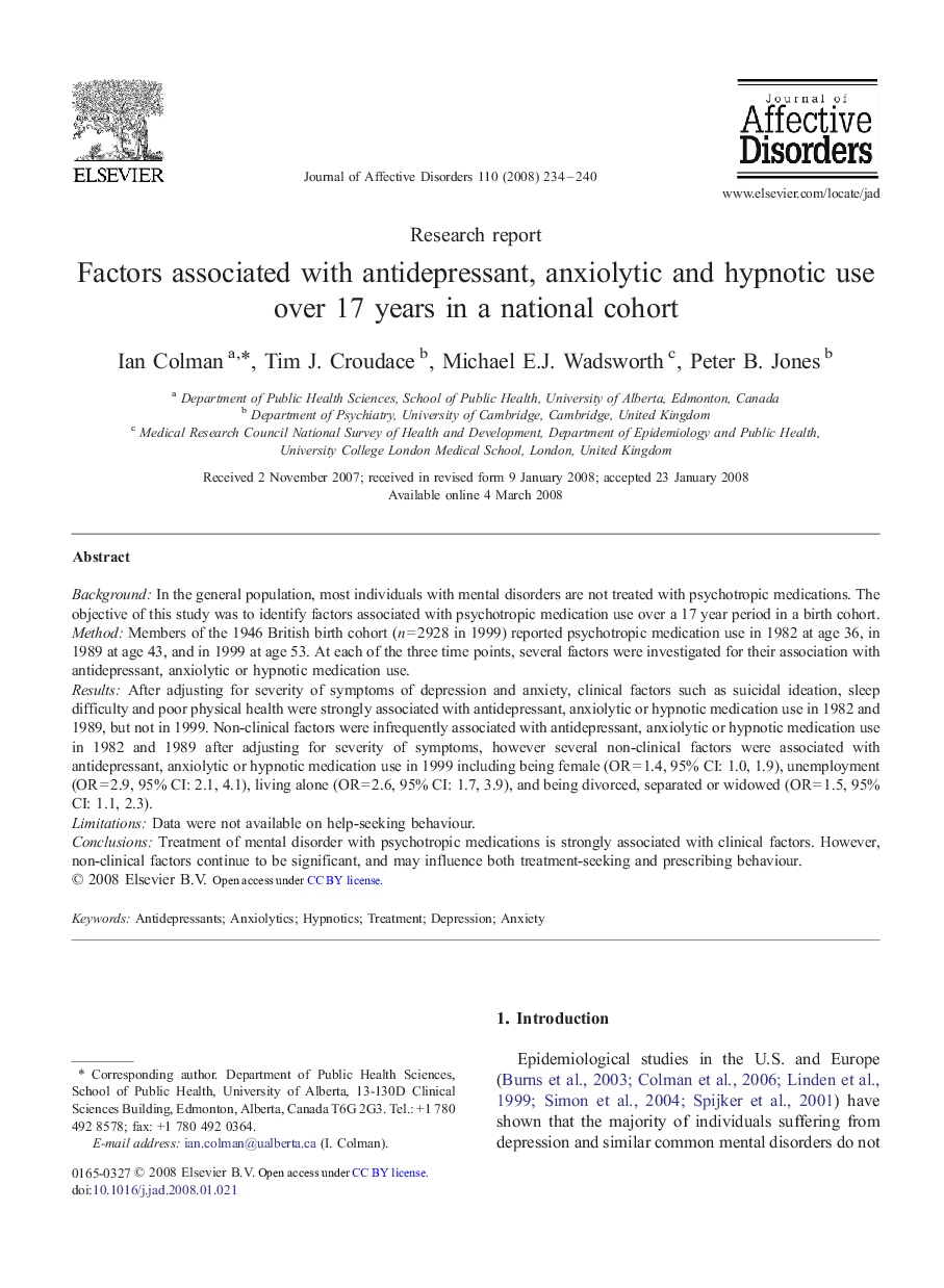 Factors associated with antidepressant, anxiolytic and hypnotic use over 17Â years in a national cohort