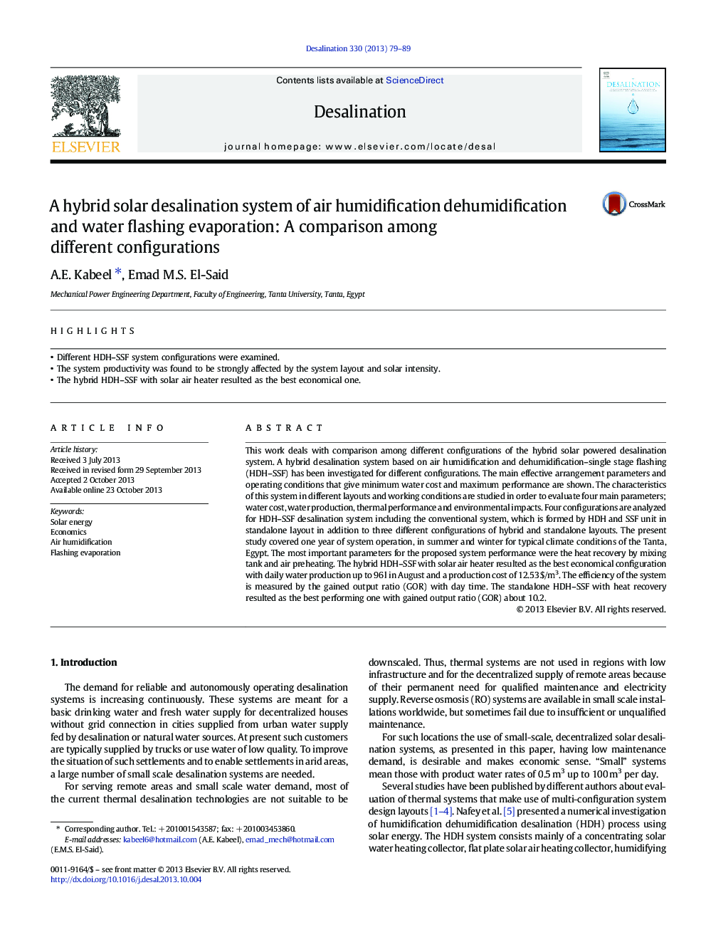 A hybrid solar desalination system of air humidification dehumidification and water flashing evaporation: A comparison among different configurations