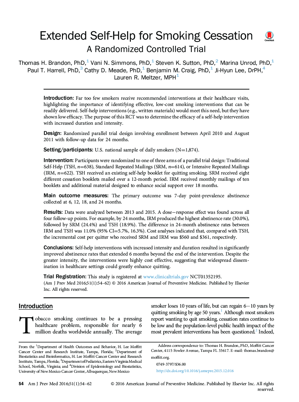 Extended Self-Help for Smoking Cessation: A Randomized Controlled Trial