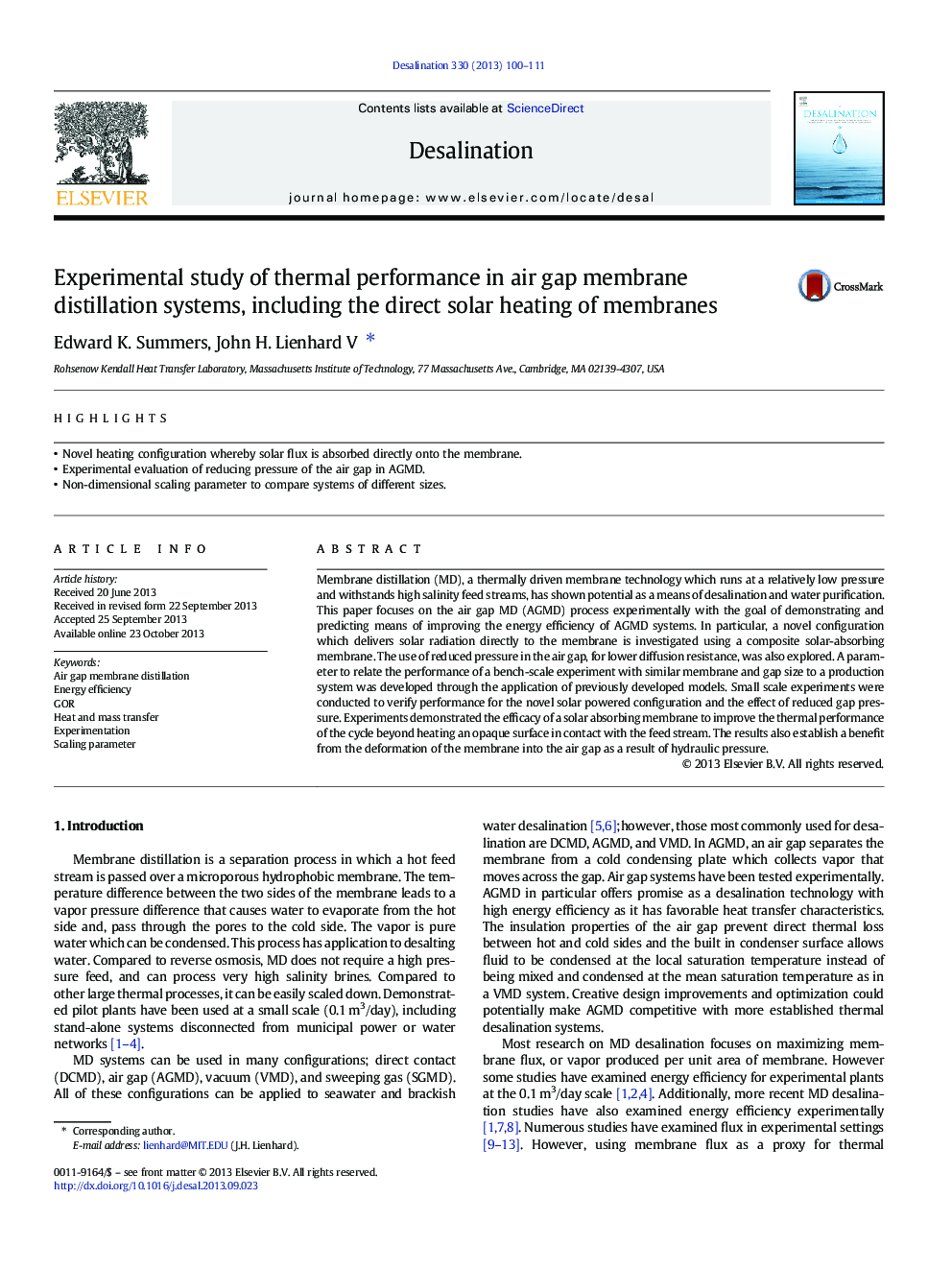 Experimental study of thermal performance in air gap membrane distillation systems, including the direct solar heating of membranes