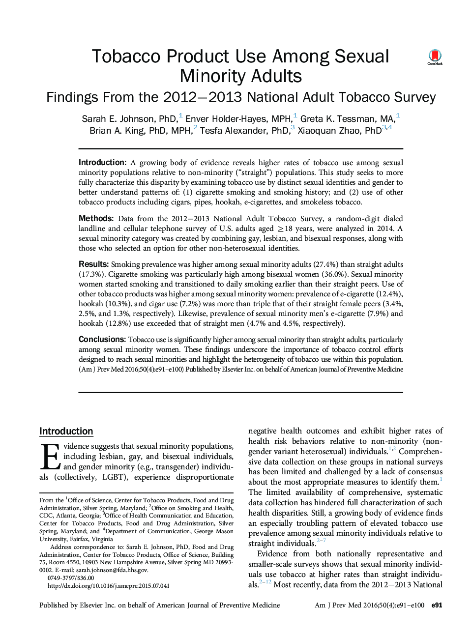 عکس صفحه اول مقاله: Tobacco Product Use Among Sexual Minority Adults: Findings From the 2012â2013 National Adult Tobacco Survey Tobacco Product Use Among Sexual Minority Adults: Findings From the 2012â2013 National Adult Tobacco Survey