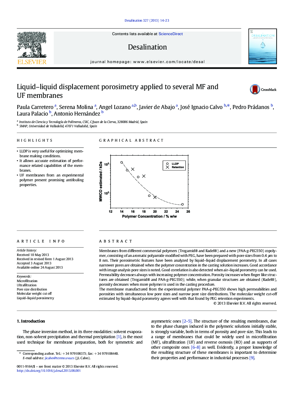 Liquid–liquid displacement porosimetry applied to several MF and UF membranes