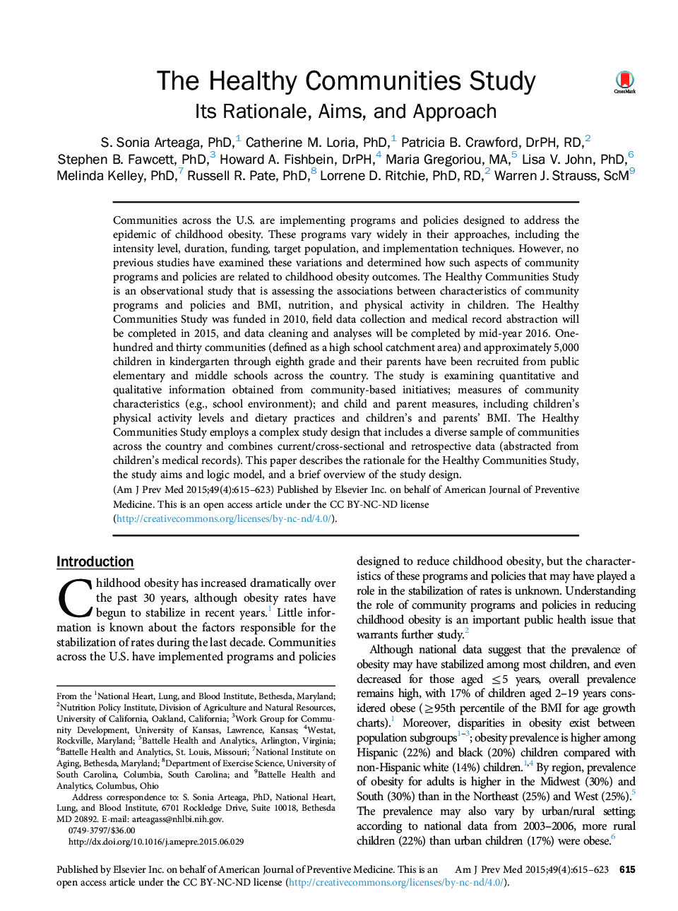 The Healthy Communities Study: Its Rationale, Aims, and Approach