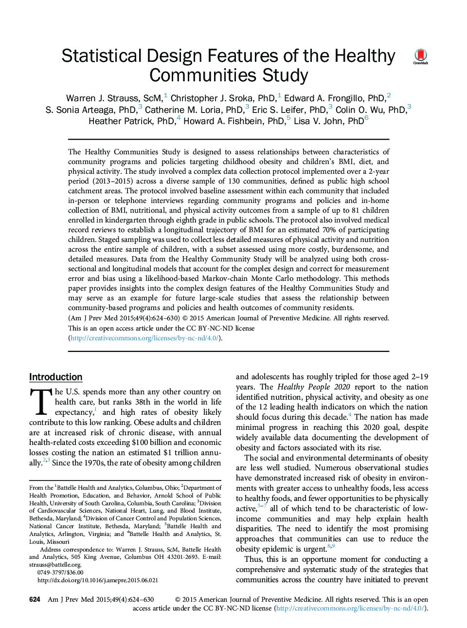 Statistical Design Features of the Healthy Communities Study