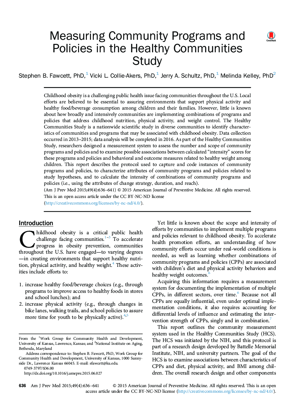 Measuring Community Programs and Policies in the Healthy Communities Study
