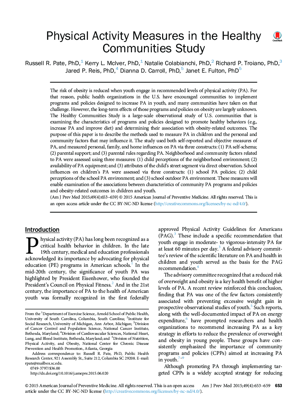 Physical Activity Measures in the Healthy Communities Study