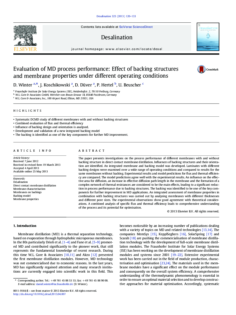Evaluation of MD process performance: Effect of backing structures and membrane properties under different operating conditions