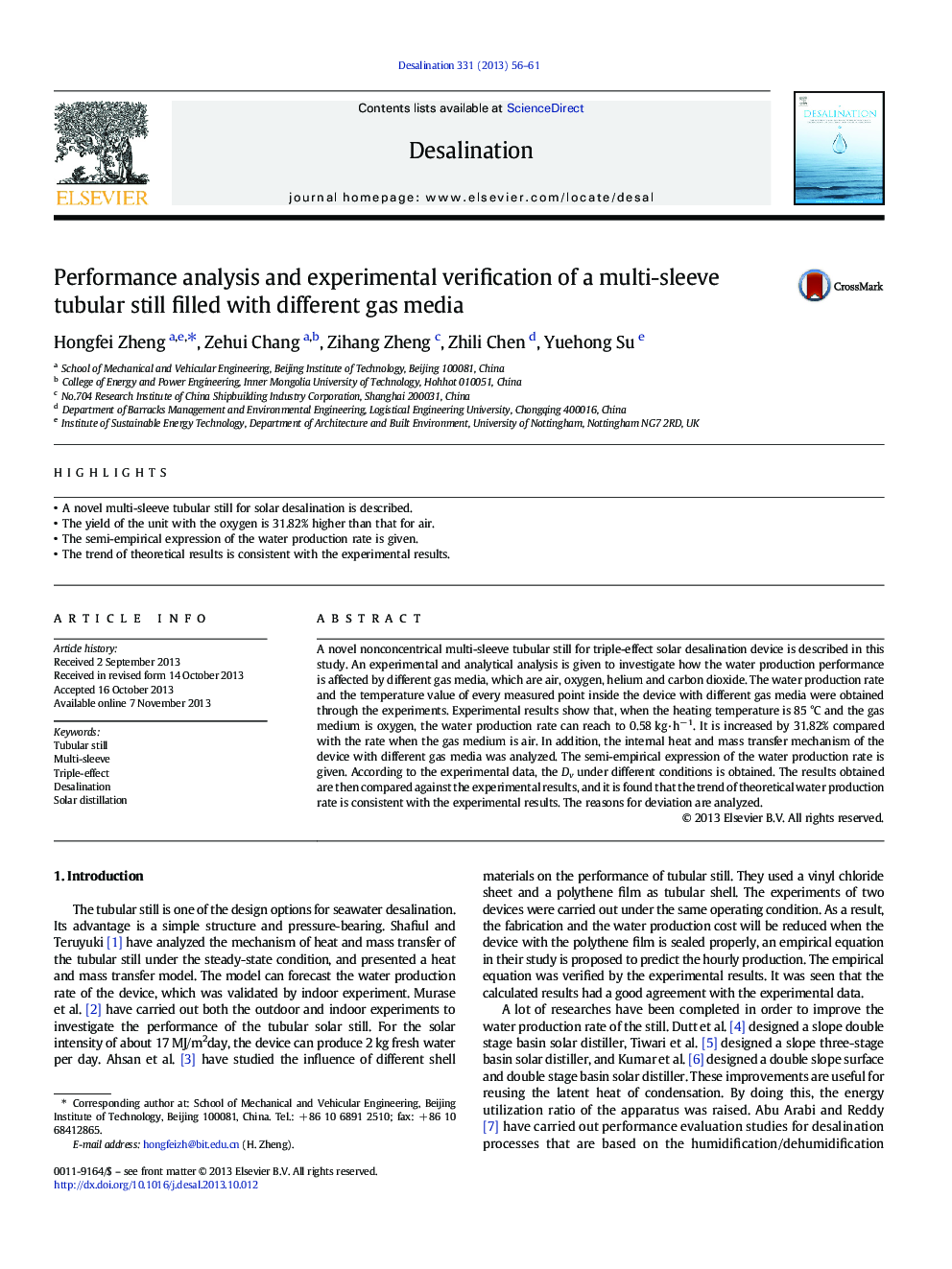 Performance analysis and experimental verification of a multi-sleeve tubular still filled with different gas media