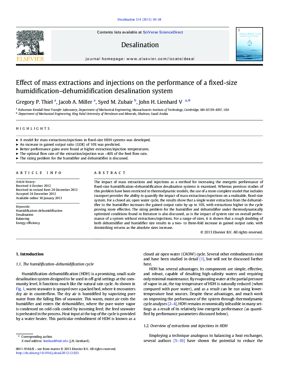 Effect of mass extractions and injections on the performance of a fixed-size humidification-dehumidification desalination system
