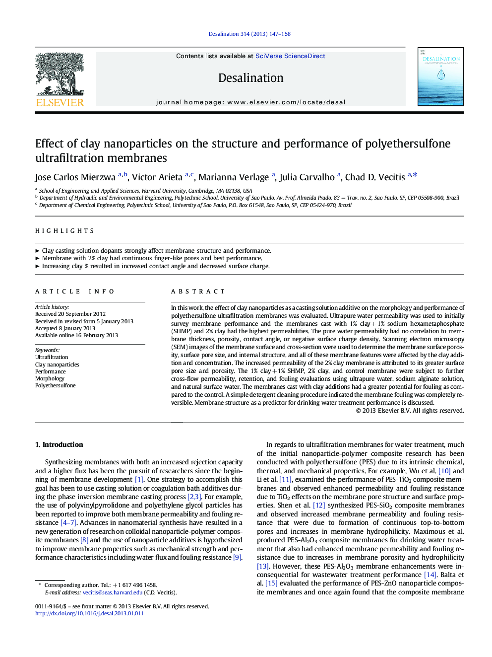 Effect of clay nanoparticles on the structure and performance of polyethersulfone ultrafiltration membranes