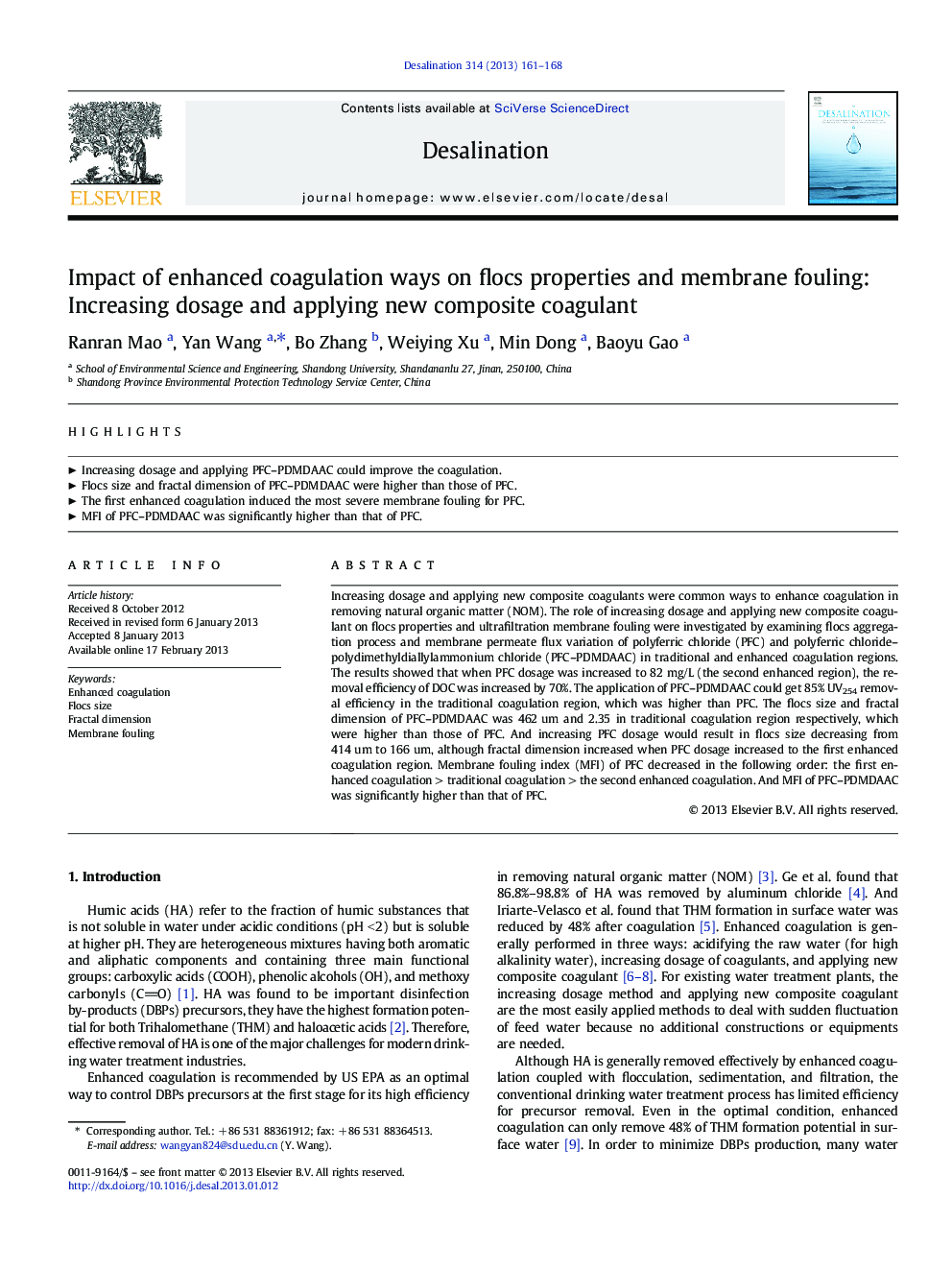 Impact of enhanced coagulation ways on flocs properties and membrane fouling: Increasing dosage and applying new composite coagulant
