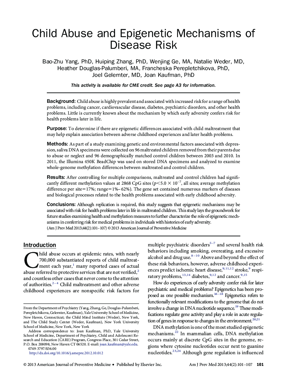Child Abuse and Epigenetic Mechanisms of Disease Risk