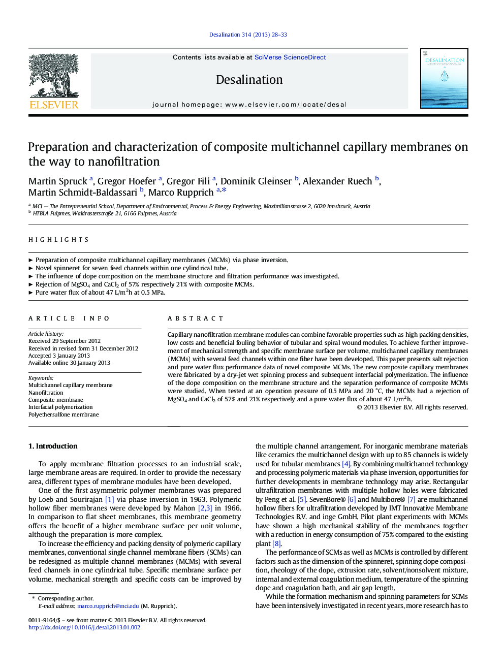 Preparation and characterization of composite multichannel capillary membranes on the way to nanofiltration