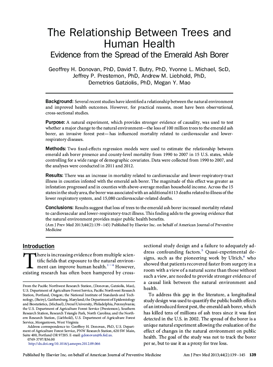 The Relationship Between Trees and Human Health: Evidence from the Spread of the Emerald Ash Borer