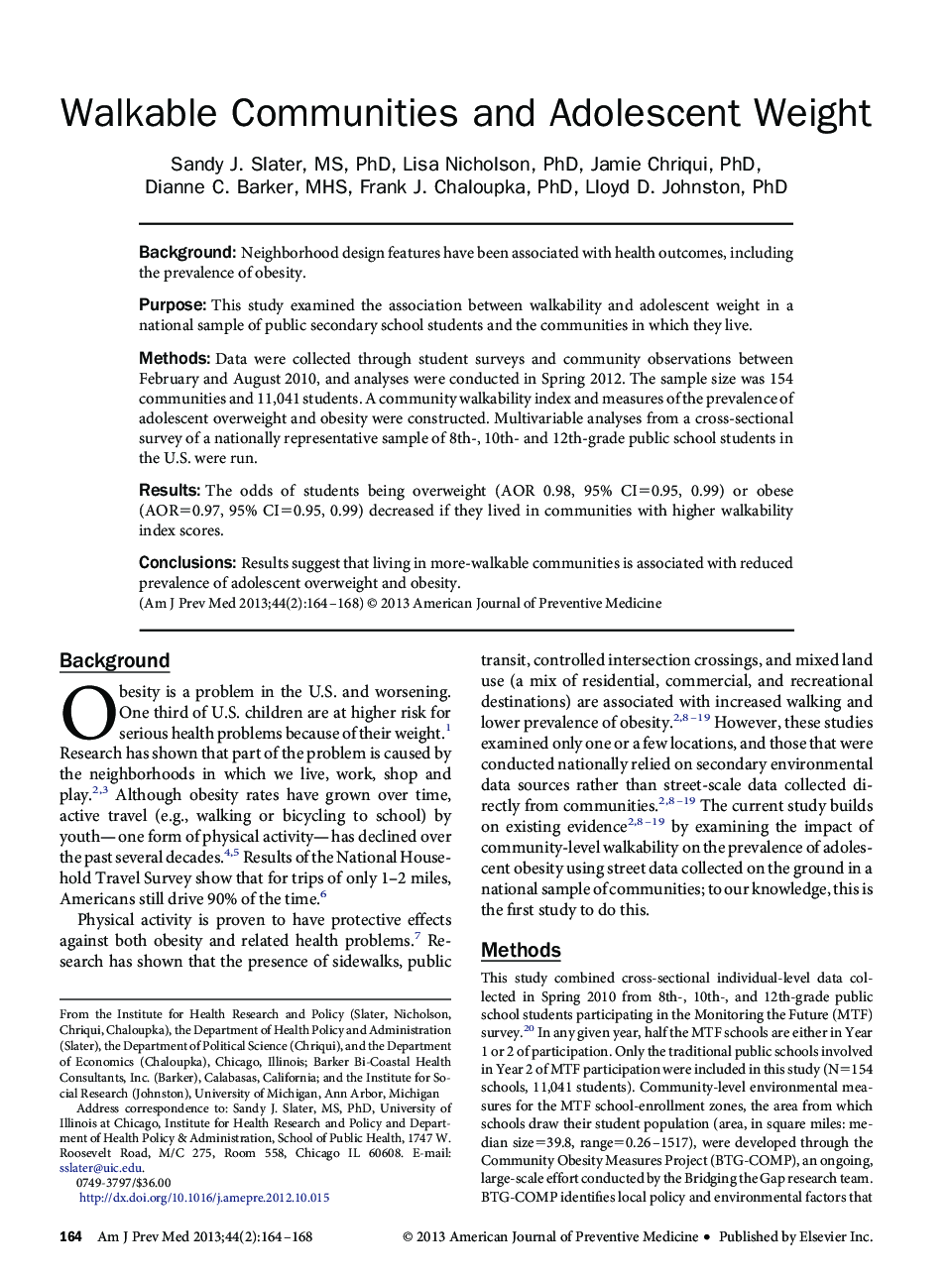 Walkable Communities and Adolescent Weight