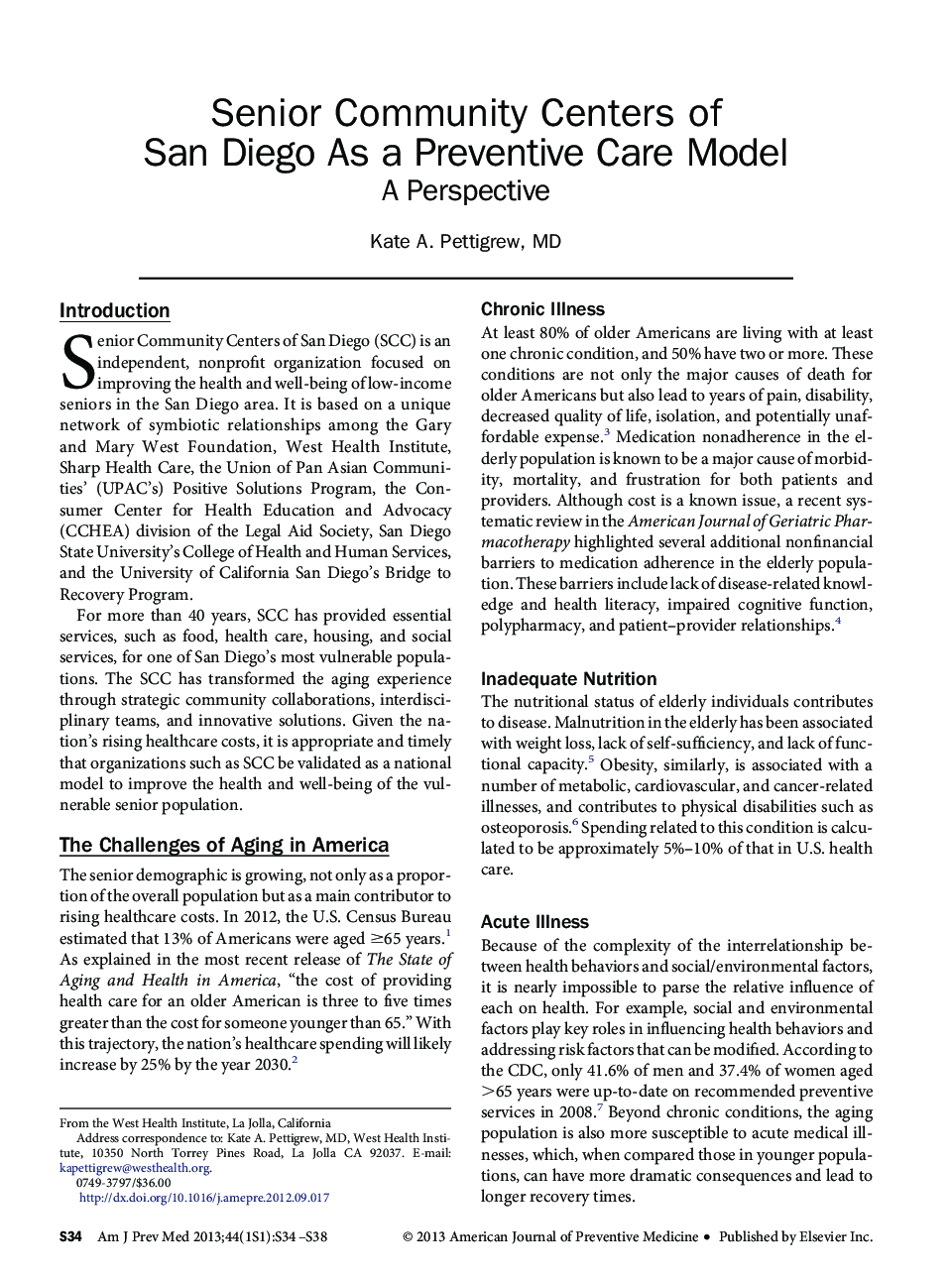 Senior Community Centers of San Diego As a Preventive Care Model