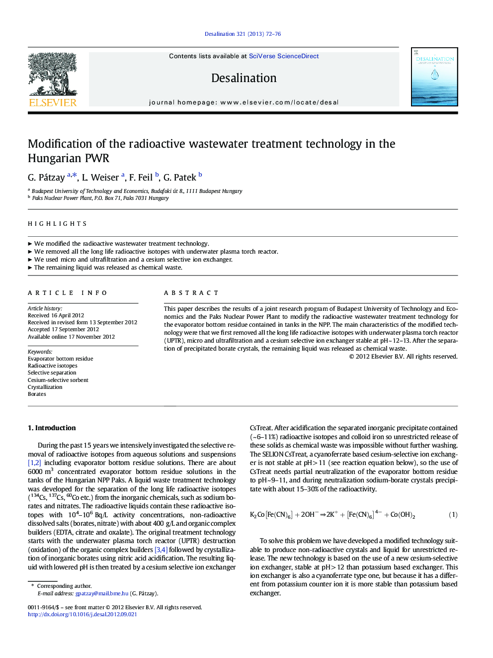 Modification of the radioactive wastewater treatment technology in the Hungarian PWR
