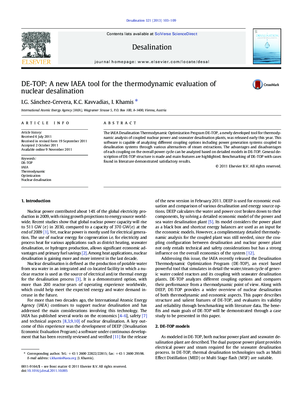 DE-TOP: A new IAEA tool for the thermodynamic evaluation of nuclear desalination