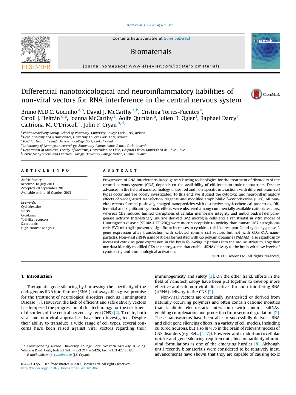 Differential nanotoxicological and neuroinflammatory liabilities of non-viral vectors for RNA interference in the central nervous system