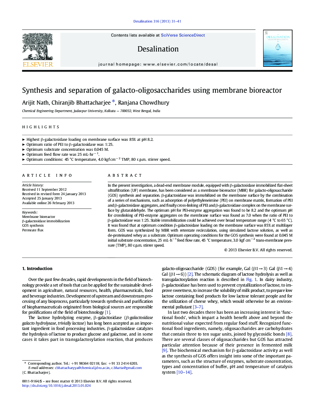 Synthesis and separation of galacto-oligosaccharides using membrane bioreactor