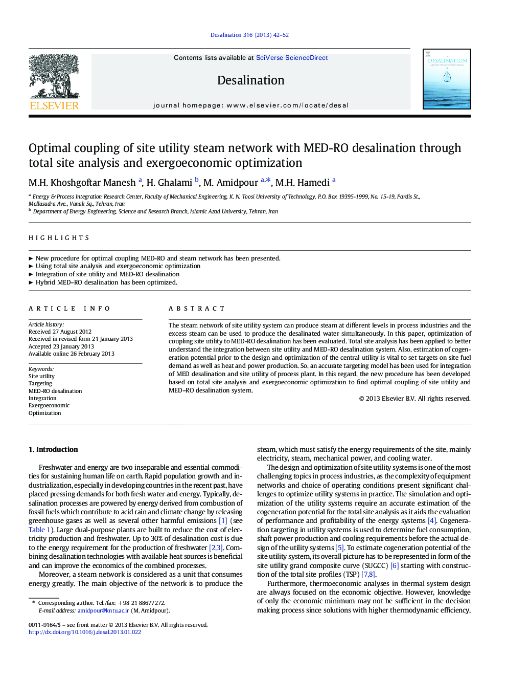 Optimal coupling of site utility steam network with MED-RO desalination through total site analysis and exergoeconomic optimization