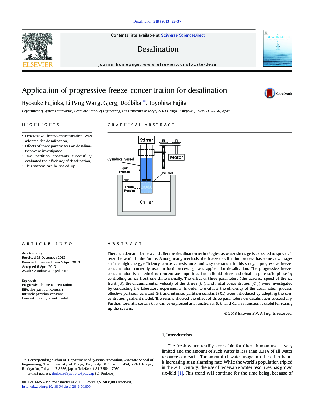 Application of progressive freeze-concentration for desalination