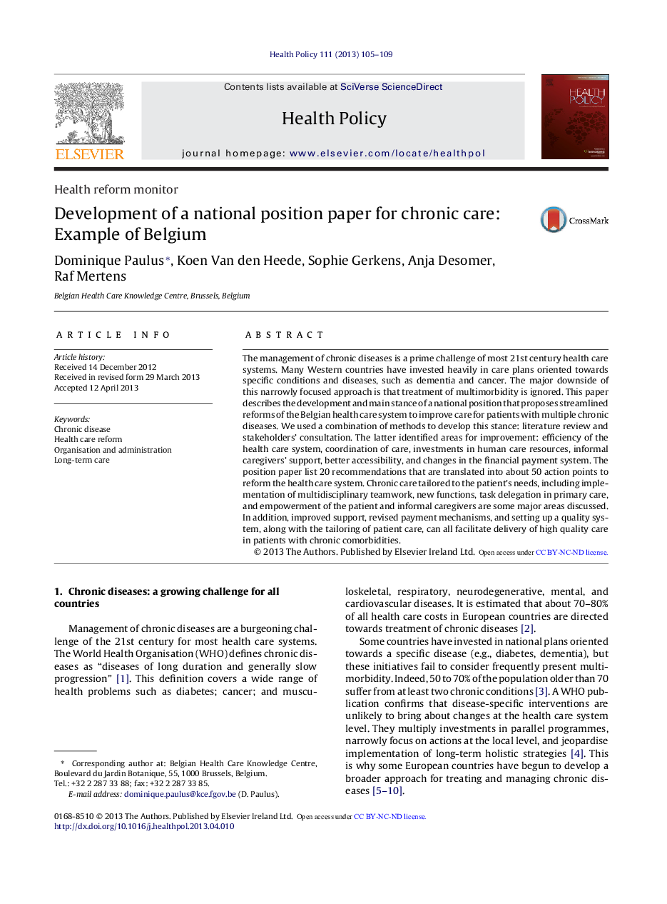 Development of a national position paper for chronic care: Example of Belgium