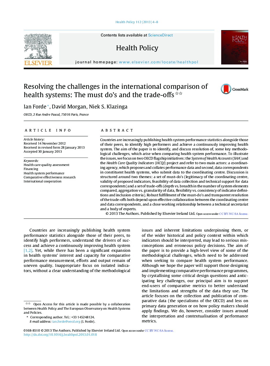 Resolving the challenges in the international comparison of health systems: The must do's and the trade-offs