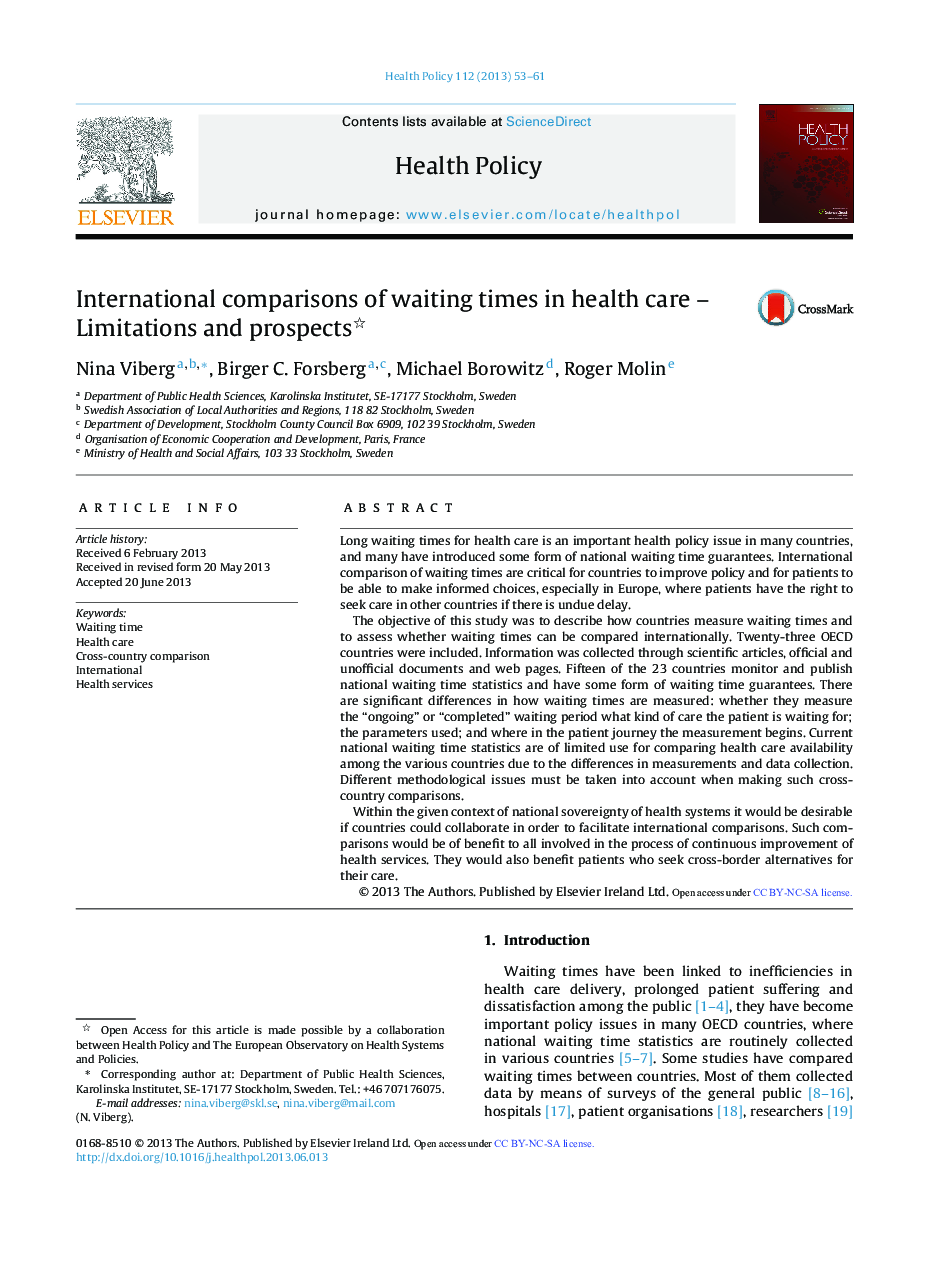International comparisons of waiting times in health care - Limitations and prospects